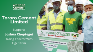 Tororo Cement Limited donated UGX 100m towards the construction of the Joshua Cheptegei Training Center in Kapchorwa district.